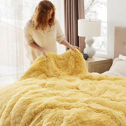Bedsure GentleSoft Fuzzy Sherpa Faux Fur Twin Blanket Yellow Cozy Gifts - Image 5