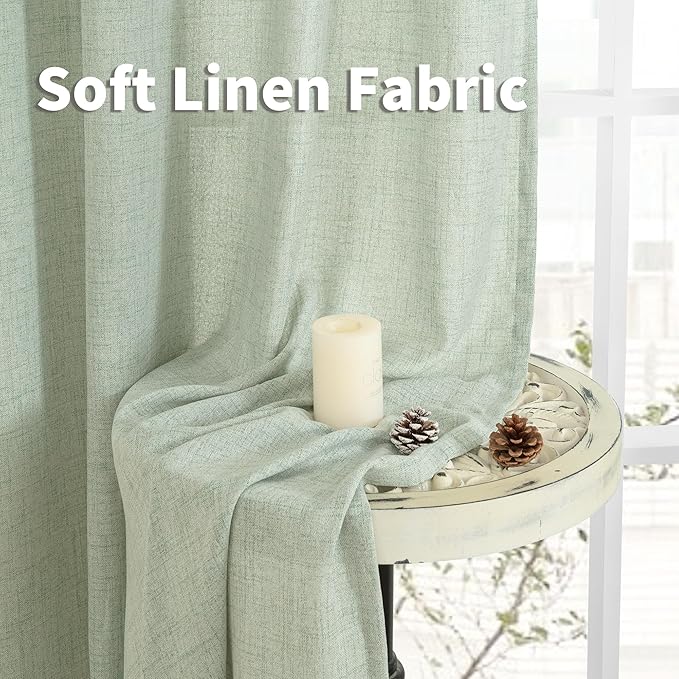 YoungsTex Sage Green Curtains, Linen Semi Sheer Drapes 84 Inch Long 2 Panel | - Image 8