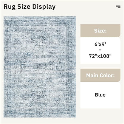 Soalmost 6x9 Area Rug for Living Room Washable Rugs Non-Slip Blue | Low-Pile - Image 3