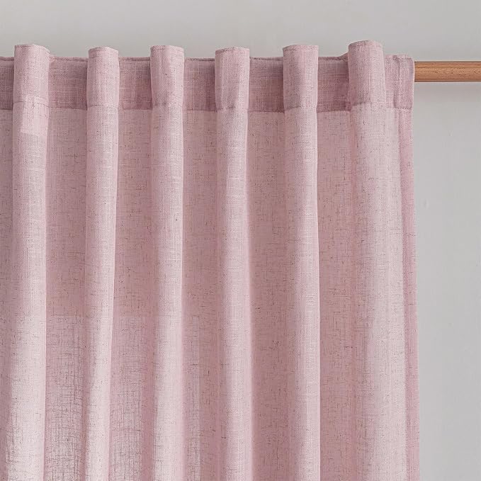 MYSKY HOME Pink Curtains for Girls Bedroom, Semi Sheer Nursery Curtains 63 Inch - Image 2