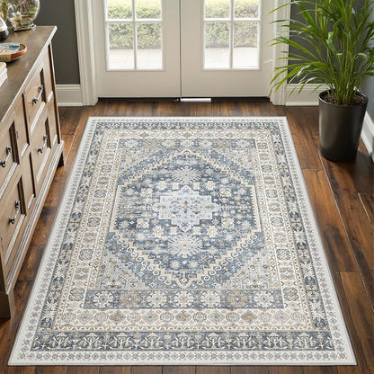 3x5 Washable Area Rug for Entryway Non Slip Rugs, Floral Soft Living Room Rug by Restydon