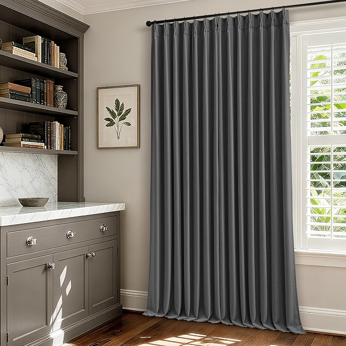 Dark Grey Pleated Thick Linen Blackout Curtains 84 Inches Long - Image 7
