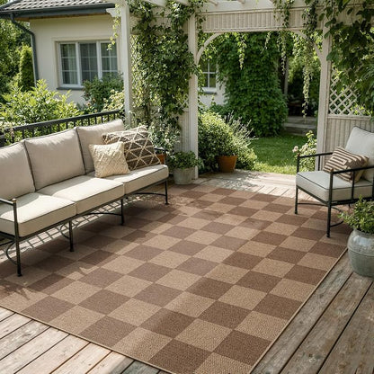 Lahome Checkered Easy Jute Living Room Rug, 5x7 Outdoor Patio Rugs Washable | by Lahome