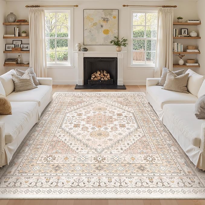 8x10 Area Rugs for Living Room, Large Washable Rug, Dining Room, Low Pile by Zesthome