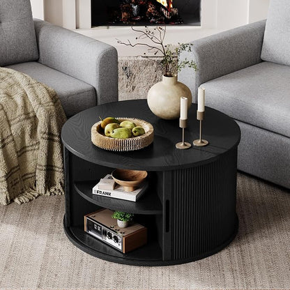 LINSY HOME Round Coffee Table, 31.5" Drum Coffee Table - Image 5