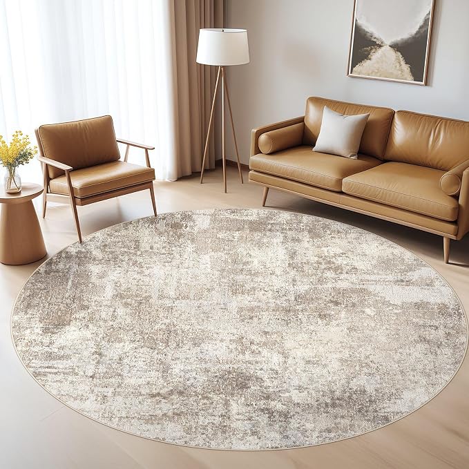 LOONGRUG Round Rug 8x8 Washable Large Neutral Modern Circle Rug | Abstract Soft - Image 8