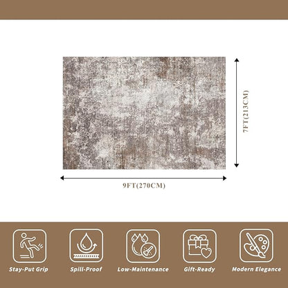 7x9 Modern Living Room Rug – Washable Neutral Abstract Area Rug - Image 2