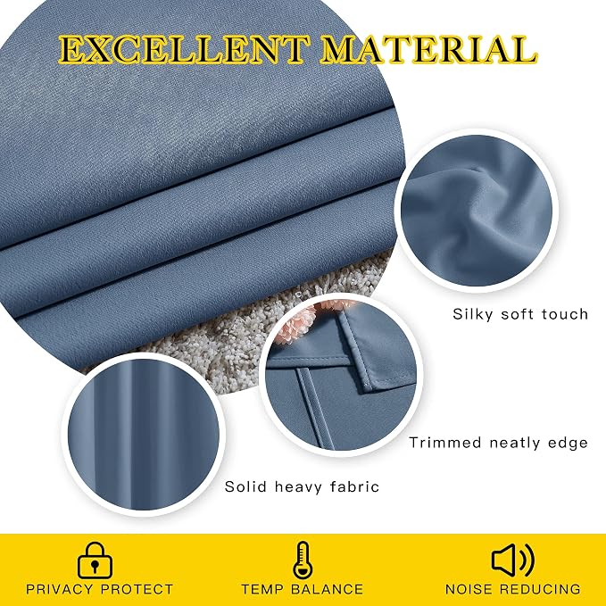 NICETOWN Stone Blue Blackout Curtains 102 inch Length, Grommet Energy Saving - Image 4