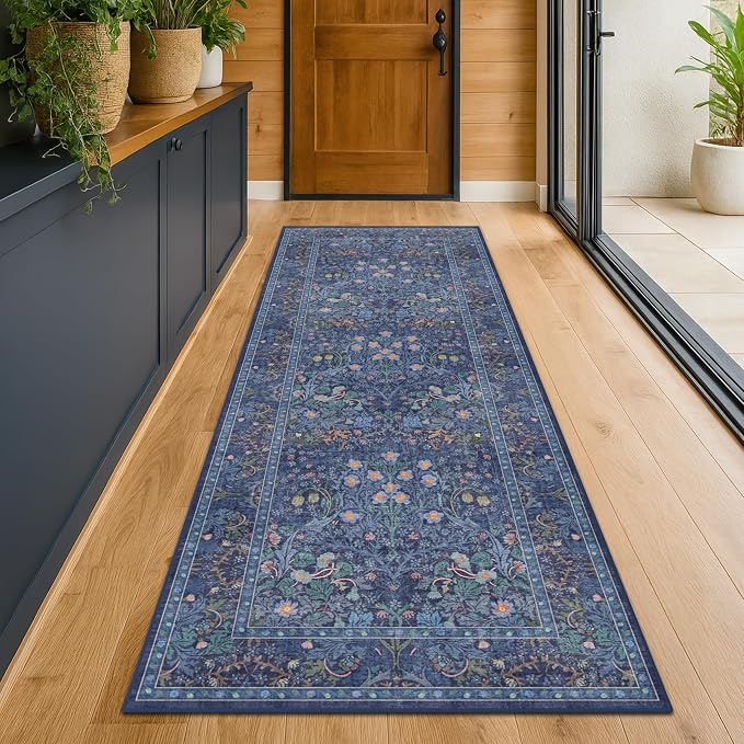 Dark Blue 3x12 Extra Long Wide Runner Rug by HazoHaus