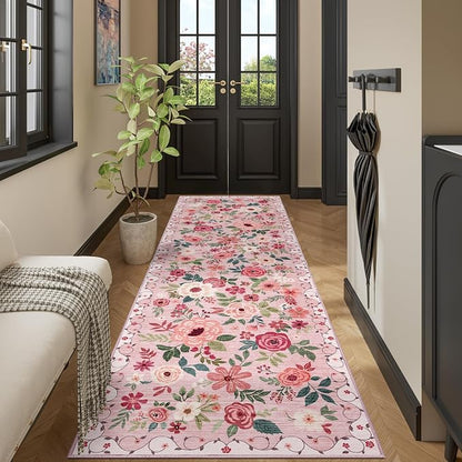 DUKINO 3x10 Runner Rug, Floral Washable Kitchen Runner Rug Non Slip, Low Pile - Image 4