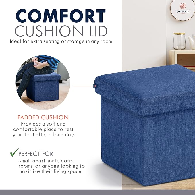 Ornavo Home Small Storage Ottoman Foldable Collapsible Cube Square Linen - Image 4