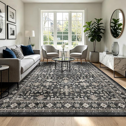 Grey Area Rug 9x12 for Living Room Bedroom | Low Pile; Non Slip;Machine by WelcometoBabovid