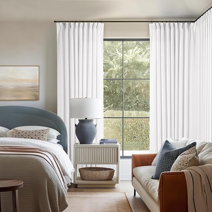 60 Inch Width Curtains 90 Inch White Linen Curtains Pinch Pleated | Linen Blend - Image 7