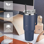 HASLE OUTFITTERS 40 oz Stainless Steel Tumbler with Handle, Vacuum Insulated Tumblers Bulk, Reusable Double Wall Travel Coffee Mug, Durable Powder Coated Water Bottles(Navy, 8)