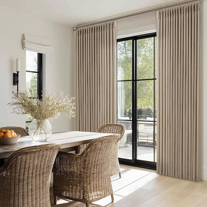 Camel Tan Linen Pleated Semi Sheer Privacy Back Tab Curtains 102 Inch Long | - Image 7