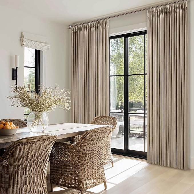 Pinch Pleat 84 Inch Semi Sheer Linen Memory Trained Curtains Camel Tan 50W | - Image 8
