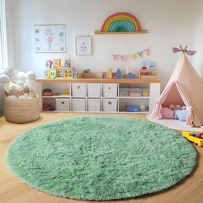 Sage Green Round Area Rugs 6ft, Fluffy Soft Bedroom Circle Rug - Image 3