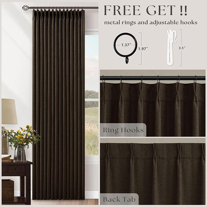 Chocolate Brown Pleated Linen Blackout Curtains 86 Inches Long | - Image 5