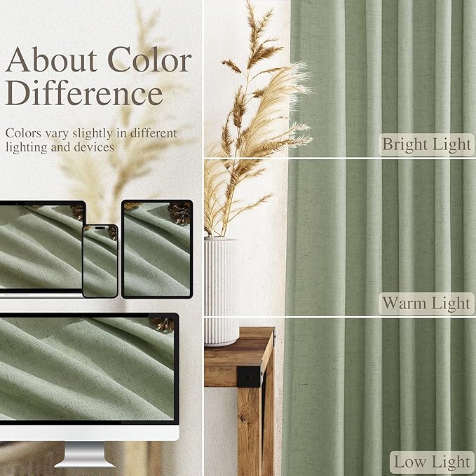 Extra Long Light Sage Linen Curtains 120 Inch - Image 3