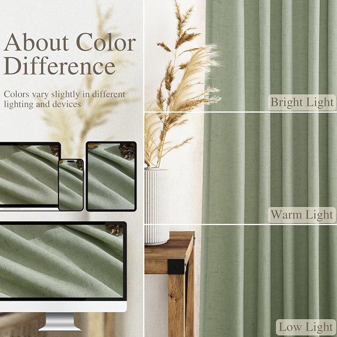 Light Sage Linen Curtains 90 Inch Long 2 Panels Set - Image 3