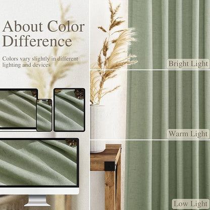 Nanspringt Light Sage Linen Semi Sheer Curtains 80 Inch Length - Image 3