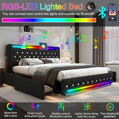 Music Player Full Bed with Bluetooth Speakers, USB&Type C Charging Ports - Image 3