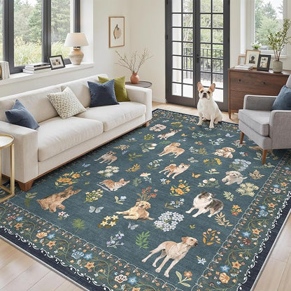 Soalmost Dog 5x7 Area Rugs for Living Room, Washable Soft Rug Navy Blue | by Soalmost
