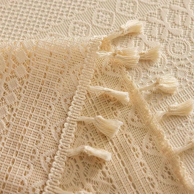 Sutuo Home Beige Boho Lace Curtains 84 inches Long, Crochet Macrame Bohemian - Image 9