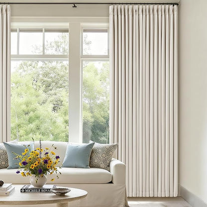 100 Inch Blackout Linen Curtains Pinch Pleated Back Tab Dual Layer W40xL100 | - Image 9