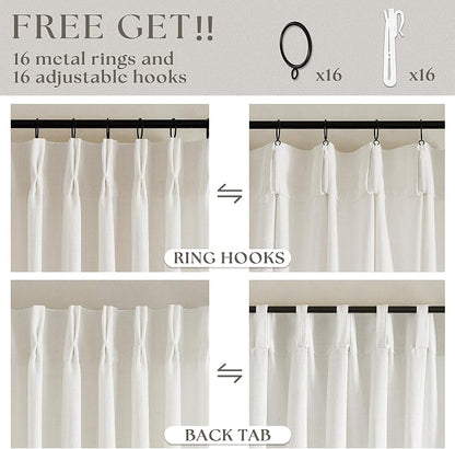 Natural Pinch Pleated Linen Curtains 112 Inches Long 2 Panels Set | Memory - Image 5
