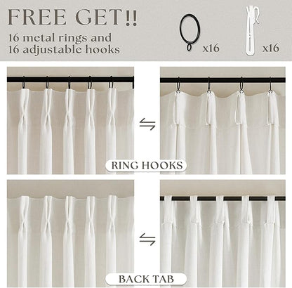 102 Inch Curtains Pinch Pleat Linen Curtains Natural 2 Panels | Light Filtering - Image 5