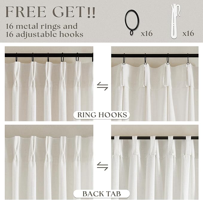 Pinch Pleated Linen 36 Inch Length Kitchen Curtains 2 Panels Set | Privacy - Image 3