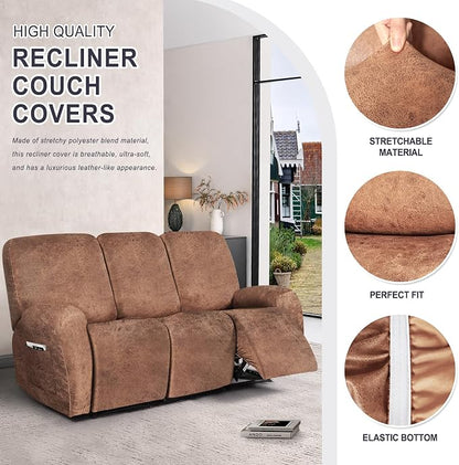 ANARACHON Leather Look Recliner Couch Cover, 8-Pieces Stretch Recliner Sofa - Image 4