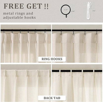 72 x 108 Inch Linen Curtains Pinch Pleated Extra Wide Semi Sheer | Light - Image 4