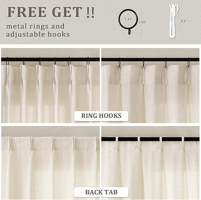 Pinch Pleat 120 Inch Linen Curtains 72 Inch Width Light Filtering | Semi Sheer - Image 3