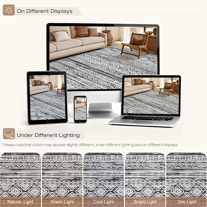 cotiled Boho 7x9 Area Rug for Living Room: Large Moroccan Washable Rug | Solve - Image 7