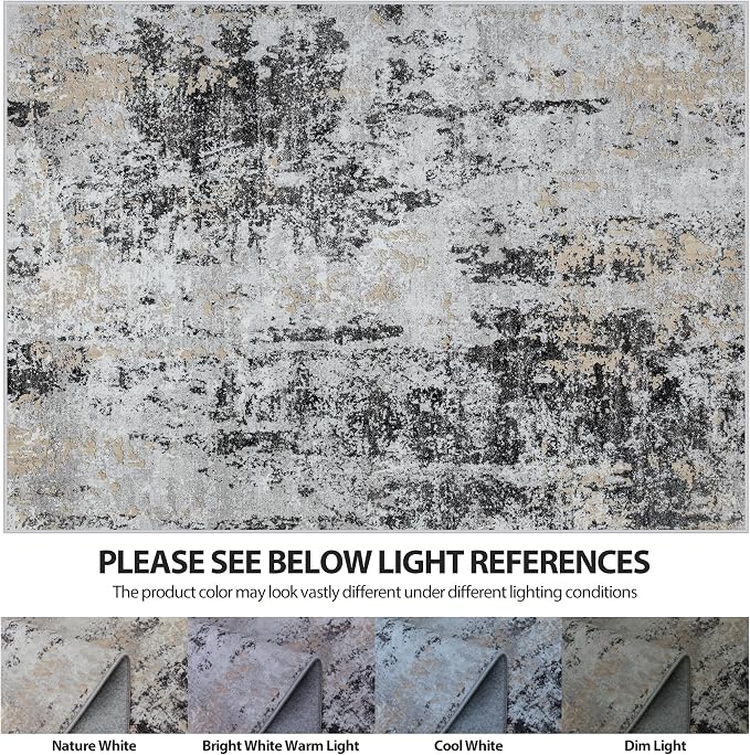 10x14 Area Rugs for Living Room Washable Dining Room Black Grey Gold | Modern - Image 6