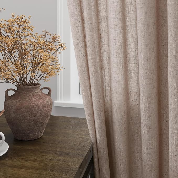 Oatmeal Semi Sheer Curtains 72 Inches Long 2 Panels Set - Image 2