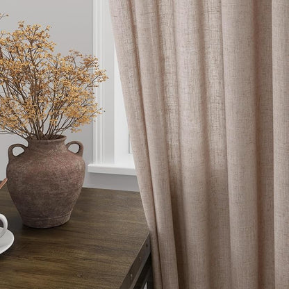 Oatmeal Semi Sheer Curtains 72 Inches Long 2 Panels Set - Image 2