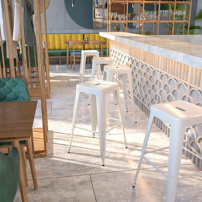 Flash Furniture Commercial Grade 30" High Backless White Metal Indoor-Outdoor - Image 2