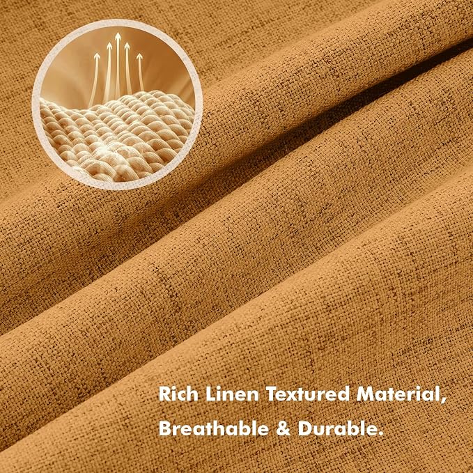 MIULEE Fall 100% Blackout Linen Curtains 42" x 96" Mustard Yellow 2 Panels | - Image 3