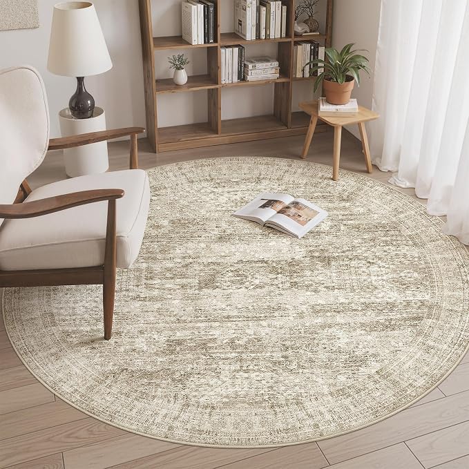 Soalmost 6x6 Brown Round Rug 6ft Circle Living Room Area Rugs Non-Slip | by Soalmost