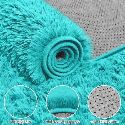 8x10 Fluffy Shag Area Rugs for Living Room Bedroom: Soft Carpet Teal Blue | - Image 8