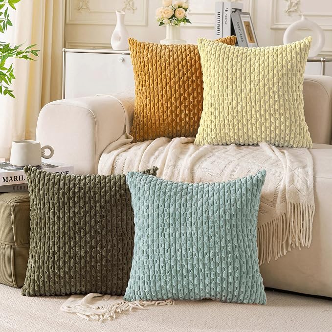 Set of 4 Pale Yellow Decorative Throw Pillow Covers 26x26 Inch Corduroy Pillow - Image 3