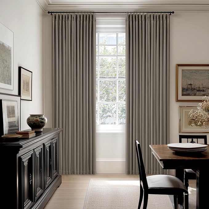 Taupe Pleated Linen Blackout Curtains 84 Inch Long - Image 8