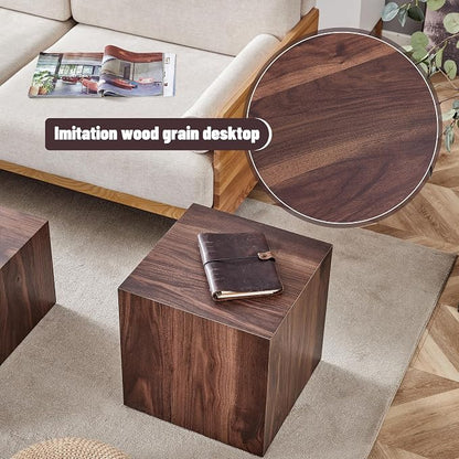 16'' Cube Coffee Table with Wood Grain Pattern, Square No Assembly End Table - Image 6