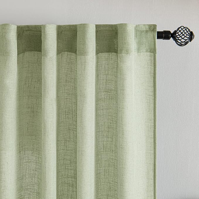 MIULEE Sage Green Kitchen Curtain 36 Inch Length 2 Panels Farmhouse | Textured - Image 4