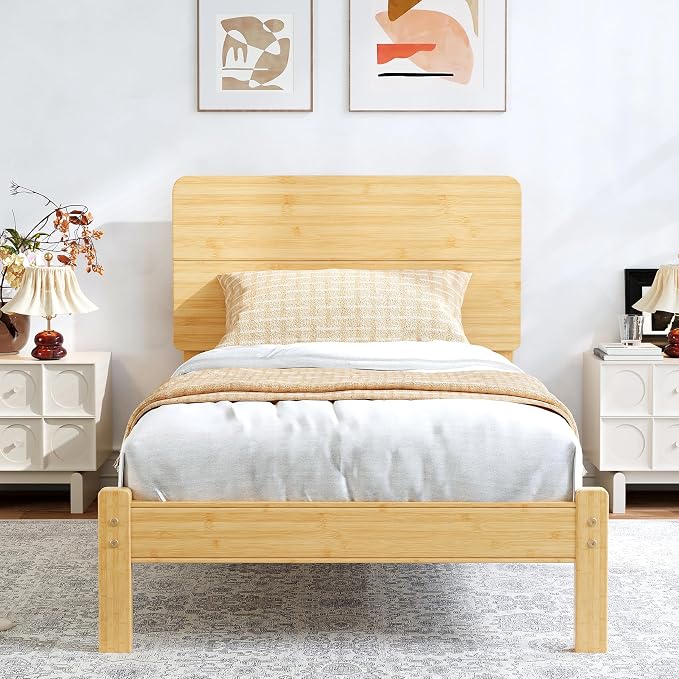BOSRII 12in High Solid Bamboo Wood Platform Twin XL Bed Frame by FORYOURBETTERSLEEP
