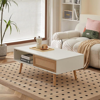 Boho Coffee Table for Living Room, 41.3" Rattan Coffee Table - Image 2