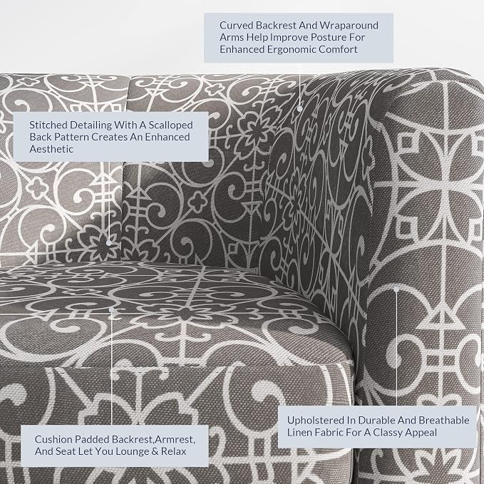 BELLEZE Accent Barrel Chair, Linen Round Chair Club Tub Sofa Corner Chair - Image 5